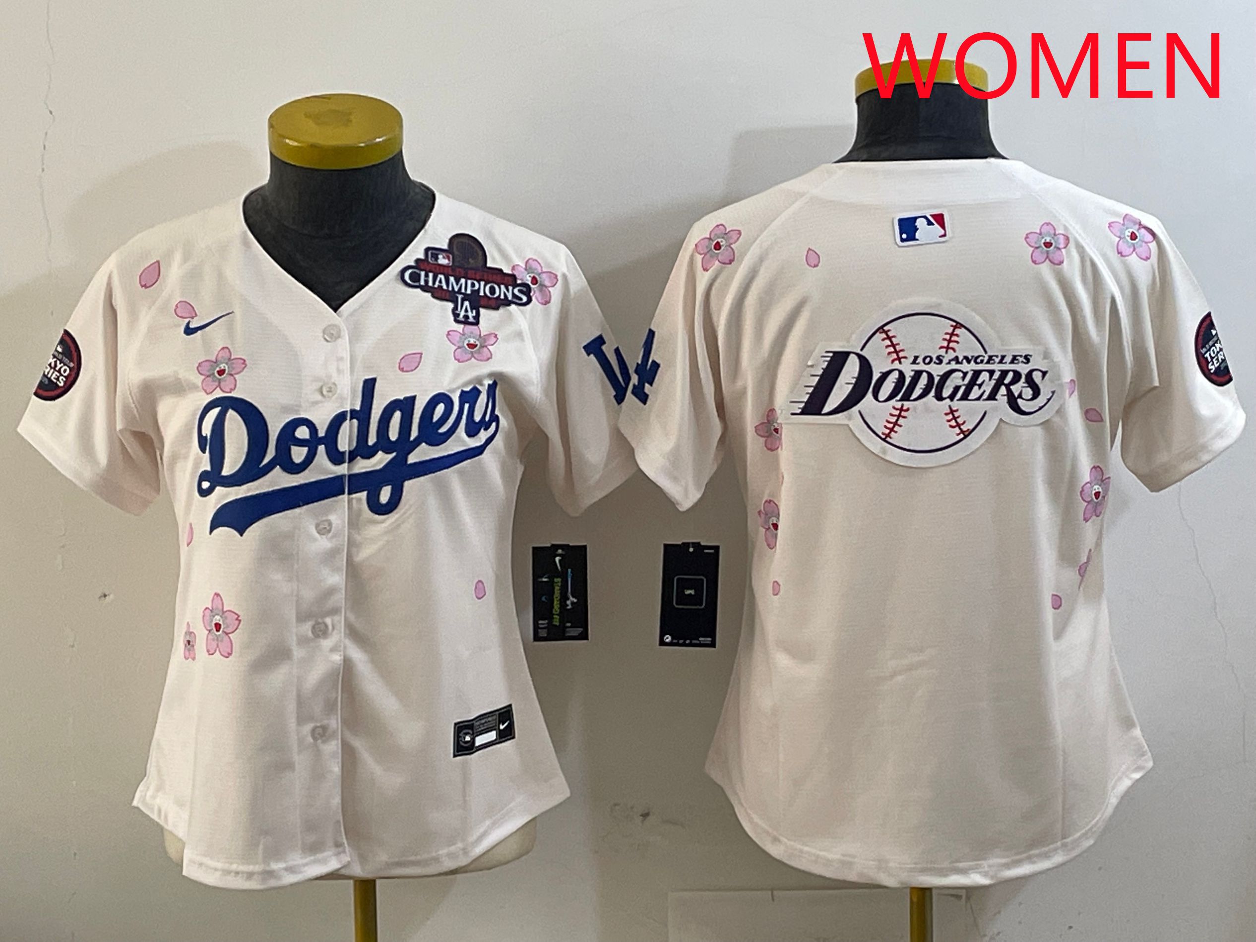 Women Los Angeles Dodgers Blank Cream Sakura Edition 2025 Nike MLB Jersey style 27